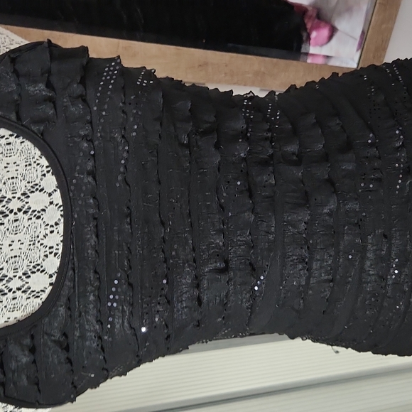 🎉HP🎉Little Black Dress Suzy with sequins and ruffled - lined stretchy form fit - Picture 5 of 12